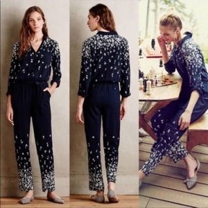Anthropologie Lilka Lakeshore navy blue jumpsuit women size XS